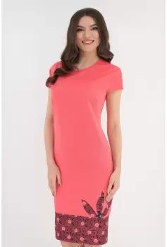 Rochie corai cu buline bleumarin la tiv imagine