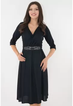 Rochie de ocazie bleumarin cu pliuri si strasuri in talie imagine