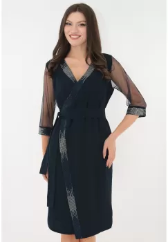 Rochie de ocazie bleumarin parte peste parte cu strasuri argintii imagine