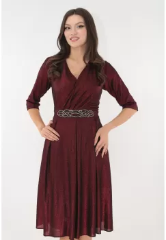 Rochie de ocazie bordo cu pliuri si strasuri in talie imagine