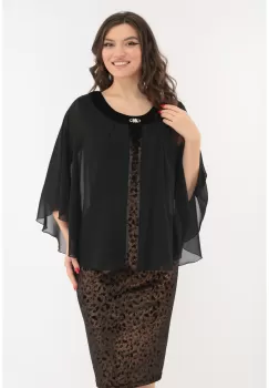 Rochie de ocazie din catifea cu glitter auriu si pelerina din voal imagine