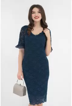 Rochie de ocazie din dantela bleumarin cu glitter imagine
