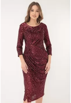 Rochie de ocazie din paiete bordo cu fronseuri in talie imagine