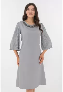 Rochie de ocazie gri cu maneci plisate imagine