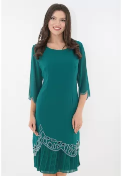 Rochie de ocazie turcoaz cu volan plisat si strasuri la tiv imagine