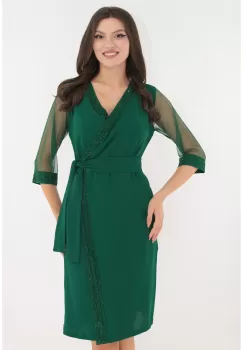 Rochie de ocazie verde parte peste parte cu strasuri argintii imagine