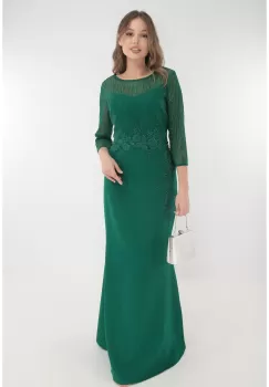 Rochie de seara verde-smarald cu strasuri si broderie imagine