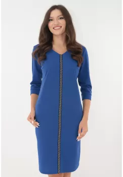 Rochie de zi albastra cu banda decorativa imagine