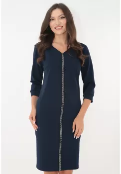 Rochie de zi bleumarin cu banda decorativa imagine