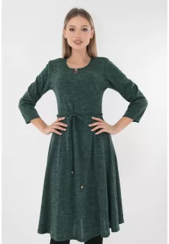 Rochie de zi din jerse verde cu decupaj la decolteu imagine