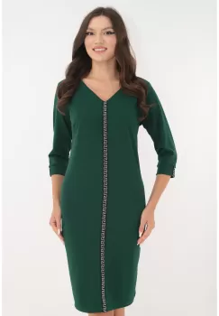 Rochie de zi verde-smarald cu banda decorativa imagine