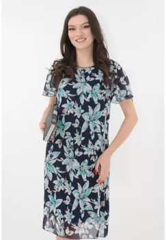 Rochie diafana din voal bleumarin cu flori turcoaz imagine