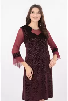 Rochie din catifea bordo cu strasuri aurii imagine