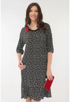 Rochie din matase plisata cu print abstract alb-negru imagine