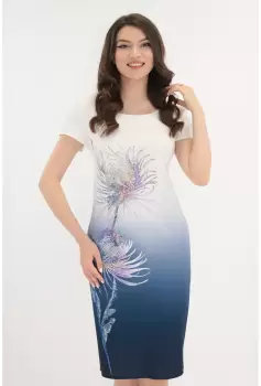 Rochie din stofa alb-bleumarin cu flori maxi imagine