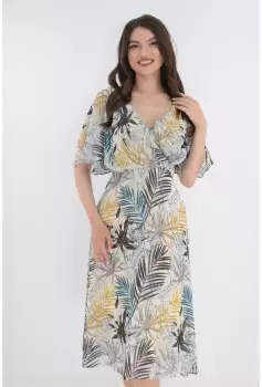 Rochie din voal alb cu print floral si decolteu parte peste parte imagine