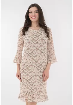 Rochie din voal bej cu print floral discret imagine