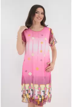 Rochie din voal fucsia cu imprimeu geometric imagine