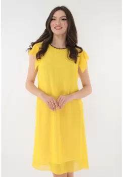 Rochie din voal galben cu margelute la decolteu imagine