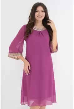 Rochie din voal magenta accesorizata cu paiete aurii imagine