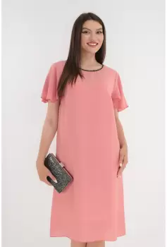 Rochie din voal roz cu margelute la decolteu imagine