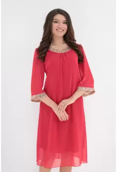 Rochie din voal roz grenadine accesorizata cu paiete aurii imagine