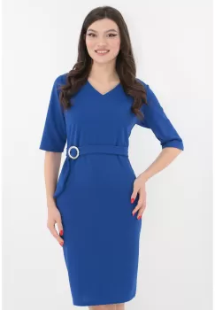 Rochie dreapta albastra cu un cordon reglabil in talie imagine