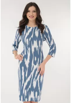 Rochie dreapta cu print abstract alb-albastru imagine