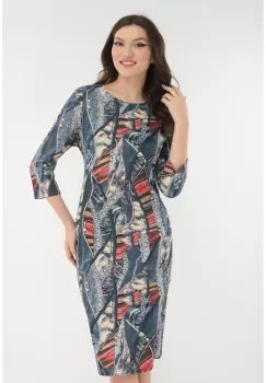 Rochie dreapta gri cu print abstract multicolor imagine