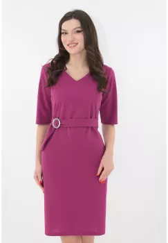 Rochie dreapta magenta cu un cordon reglabil in talie imagine