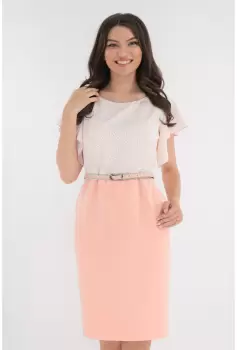 Rochie dreapta roz cu voal alb imprimat imagine