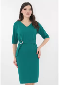 Rochie dreapta turcoaz cu un cordon reglabil in talie imagine