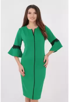 Rochie dreapta verde cu broderie neagra imagine