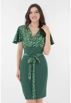 Rochie dreapta verde cu imprimeu auriu imagine