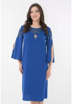 Rochie eleganta albastra cu insertii din dantela imagine