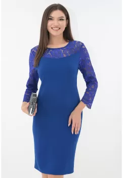 Rochie eleganta albastra cu insertii din dantela imagine