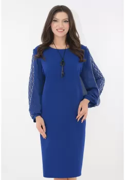 Rochie eleganta albastra cu maneci din voal cu strasuri imagine