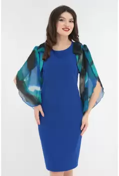 Rochie eleganta albastra cu maneci din voal imprimat imagine