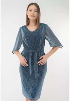 Rochie eleganta albastra din tulle cu fir stralucitor si glitter imagine