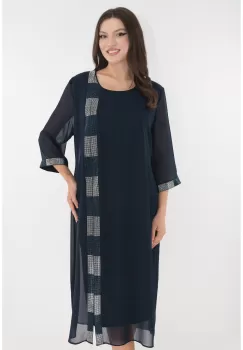 Rochie eleganta bleumarin cu aspect suprapus si strasuri imagine