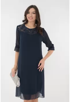 Rochie eleganta bleumarin cu broderie si paiete imagine