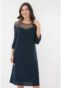 Rochie eleganta bleumarin cu dantela multicolora imagine