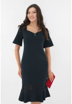 Rochie eleganta bleumarin cu dantela si volanas la tiv imagine