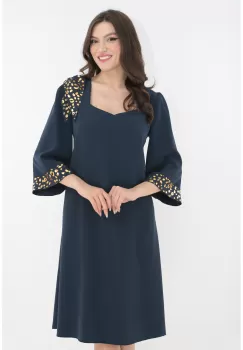 Rochie eleganta bleumarin cu garnituri aurii imagine