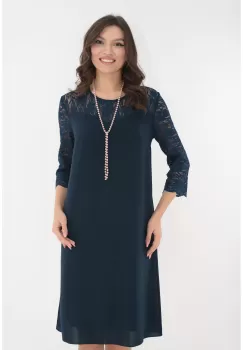 Rochie eleganta bleumarin cu insertii din dantela imagine