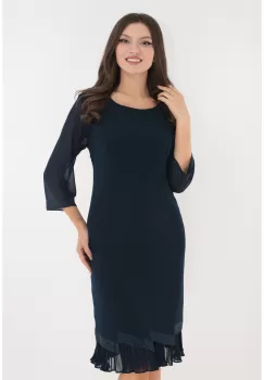 Rochie eleganta bleumarin cu strasuri si volan plisat la tiv imagine