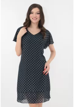 Rochie eleganta bleumarin cu voaluri suprapuse si cerculete aurii imagine
