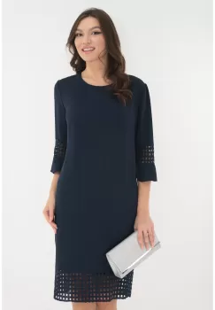 Rochie eleganta bleumarin din crep si dantela imagine