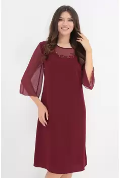 Rochie eleganta bordo cu broderie florala 3D imagine