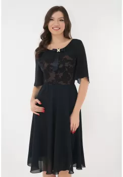 Rochie eleganta clos bleumarin cu brocart auriu imagine